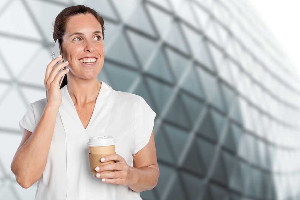 Happy businesswoman using phone remix