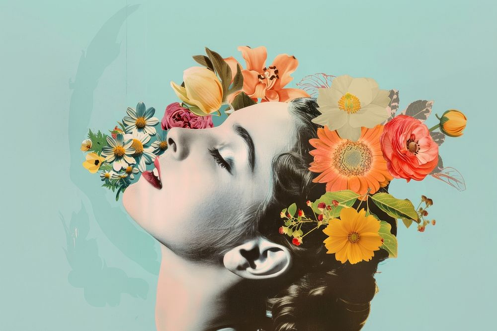 Woman and flower head art photography.