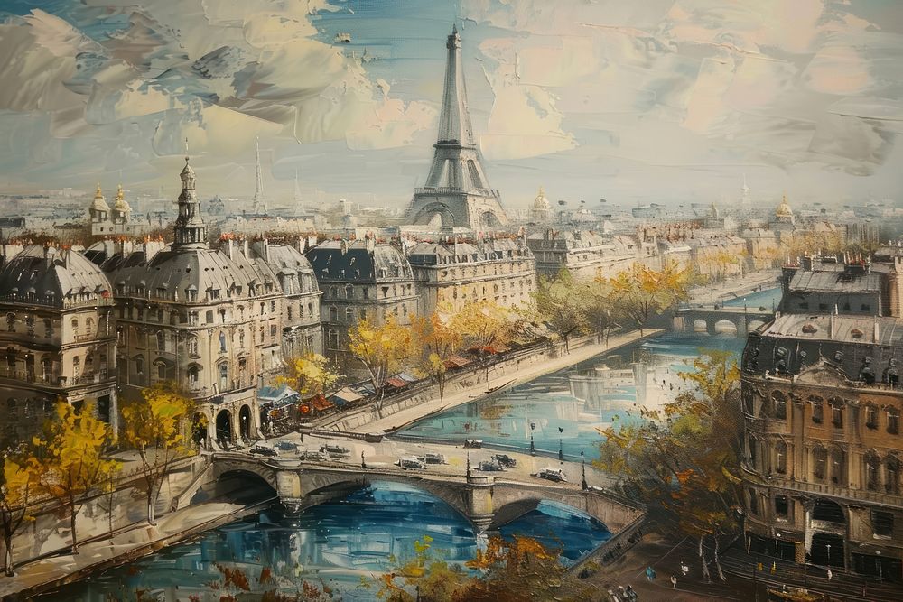 Paris painting transportation architecture.