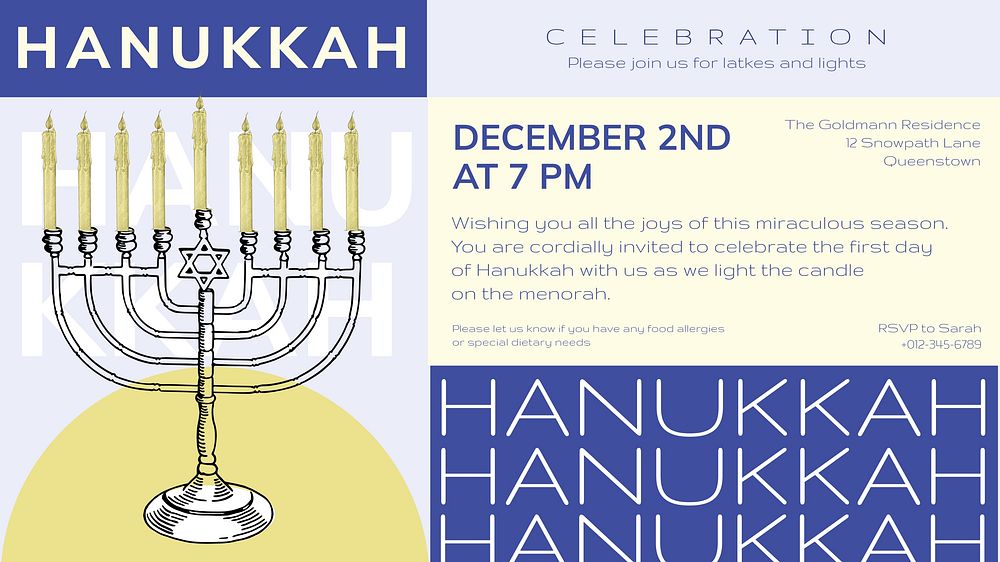 Hanukkah celebration blog banner template