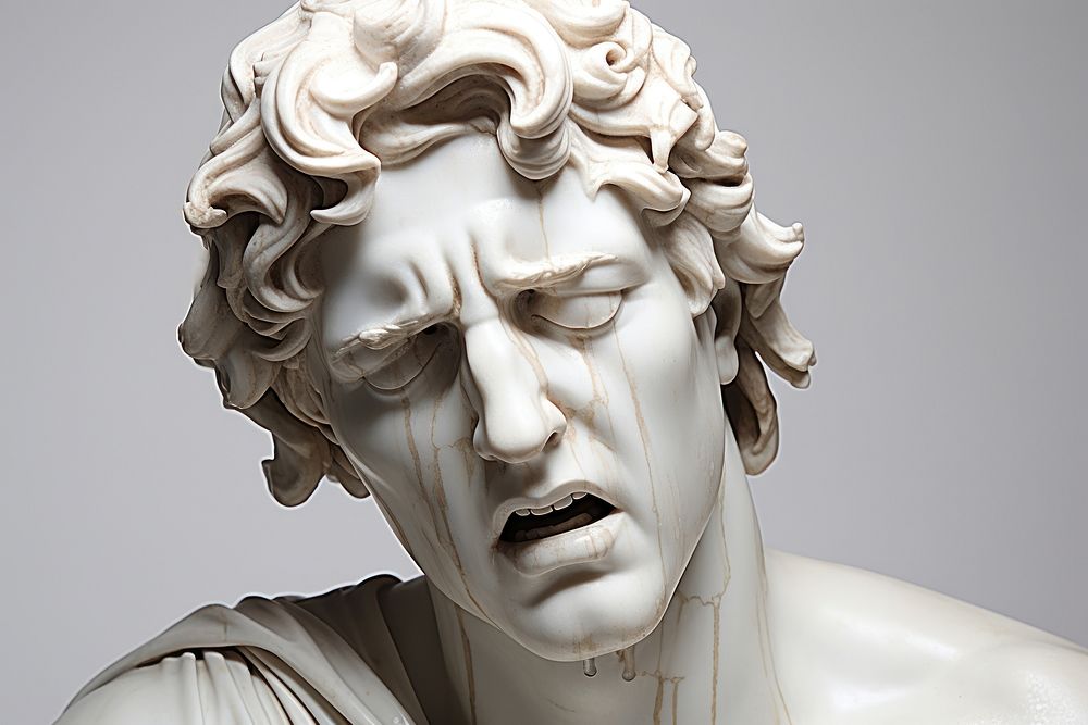 Greek sculpture david crying person statue human.