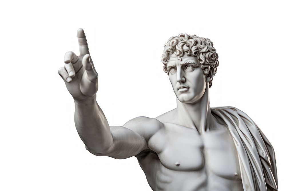 Greek sculpture david hand waving finger person statue.