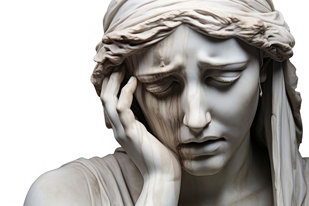 Greek sculpture female crying clothing apparel person.