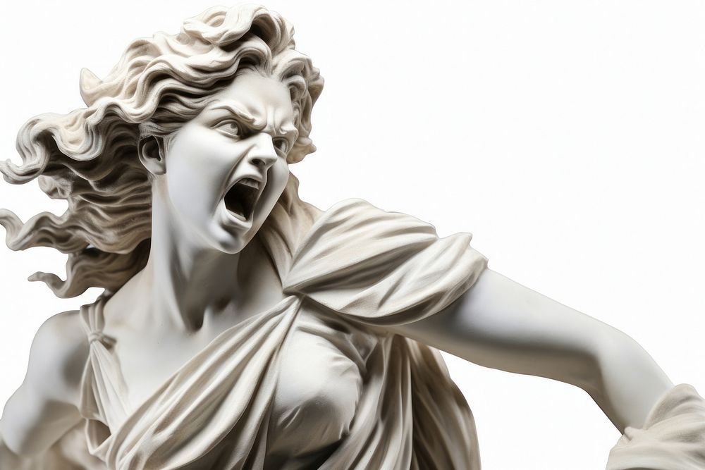 Greek sculpture female angry person statue human.