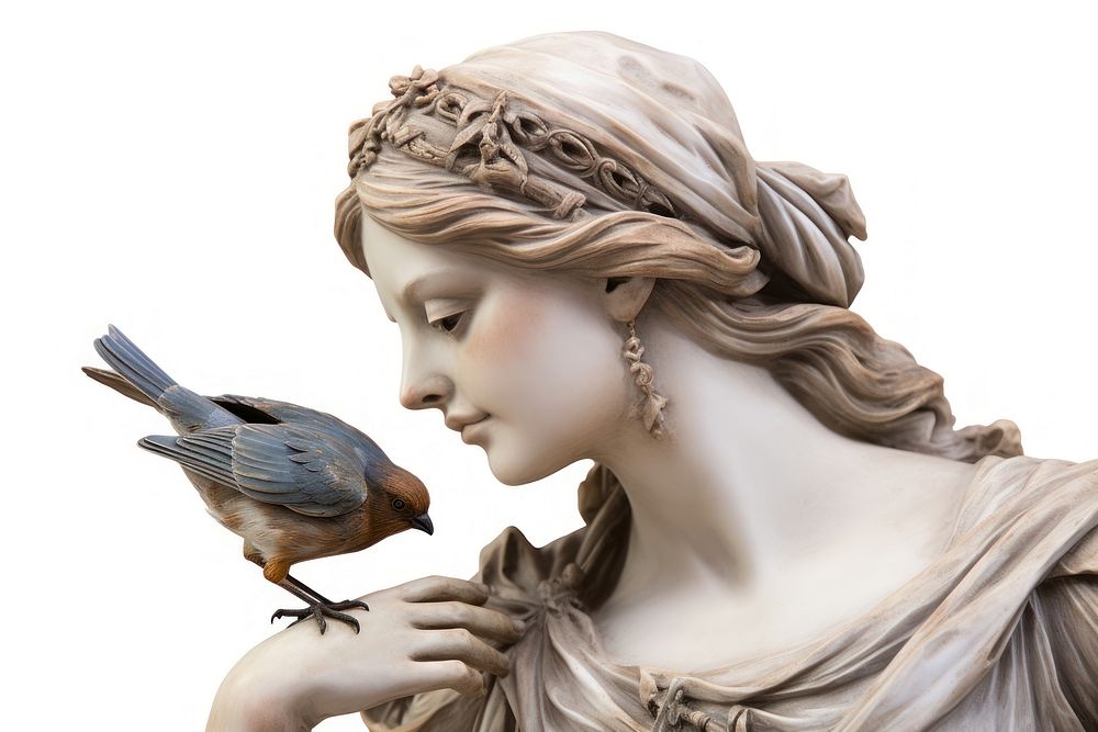 Greek sculpture female with bird figurine person animal.
