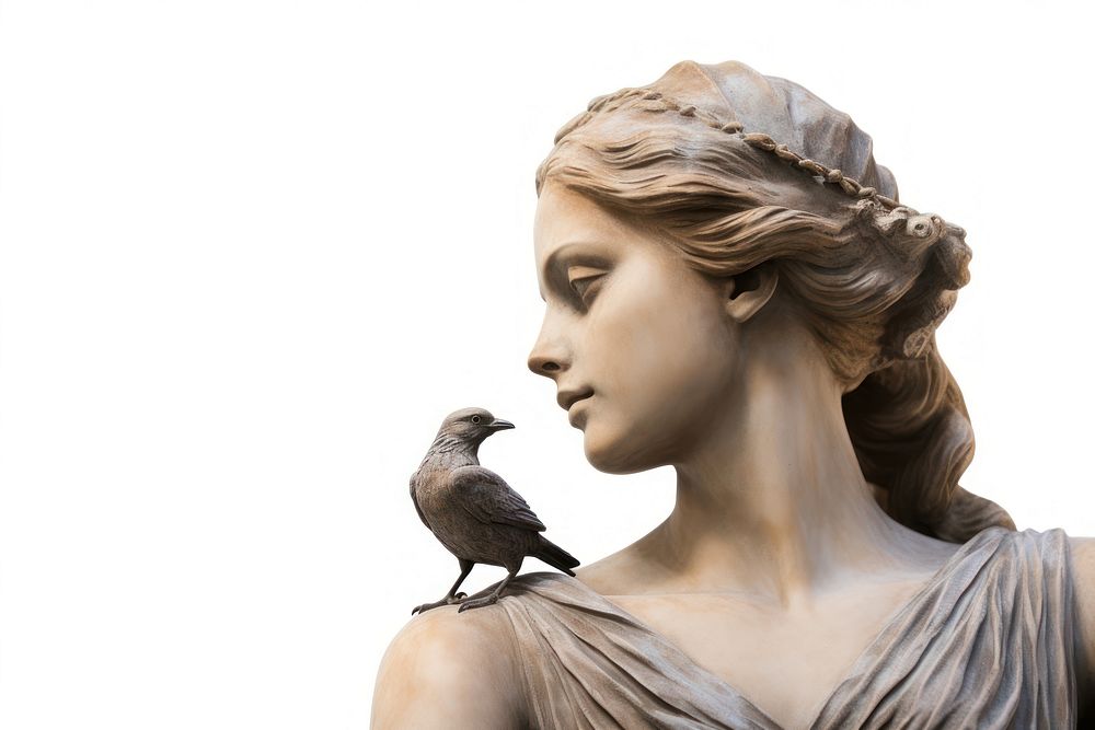 Greek sculpture female with bird person animal bronze.