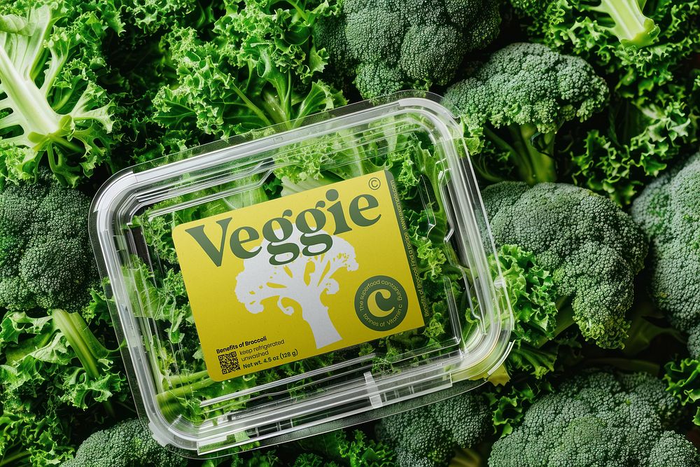 Vegetable plastic box label mockup psd
