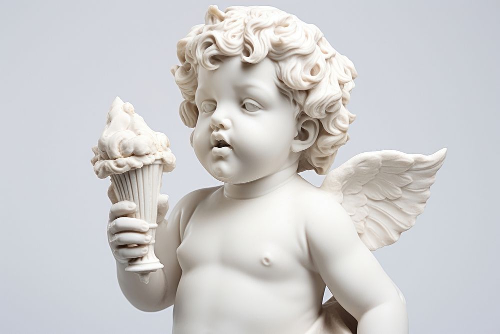 Greek sculpture cherub holding ice cream archangel person human.