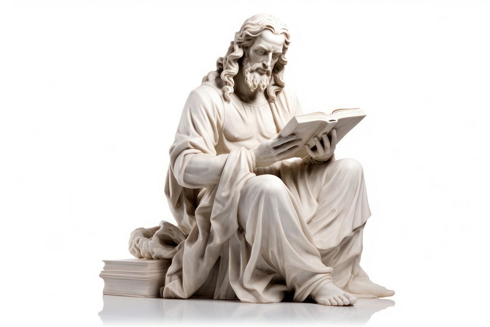 Greek sculpture jesus reading a book figurine person statue.