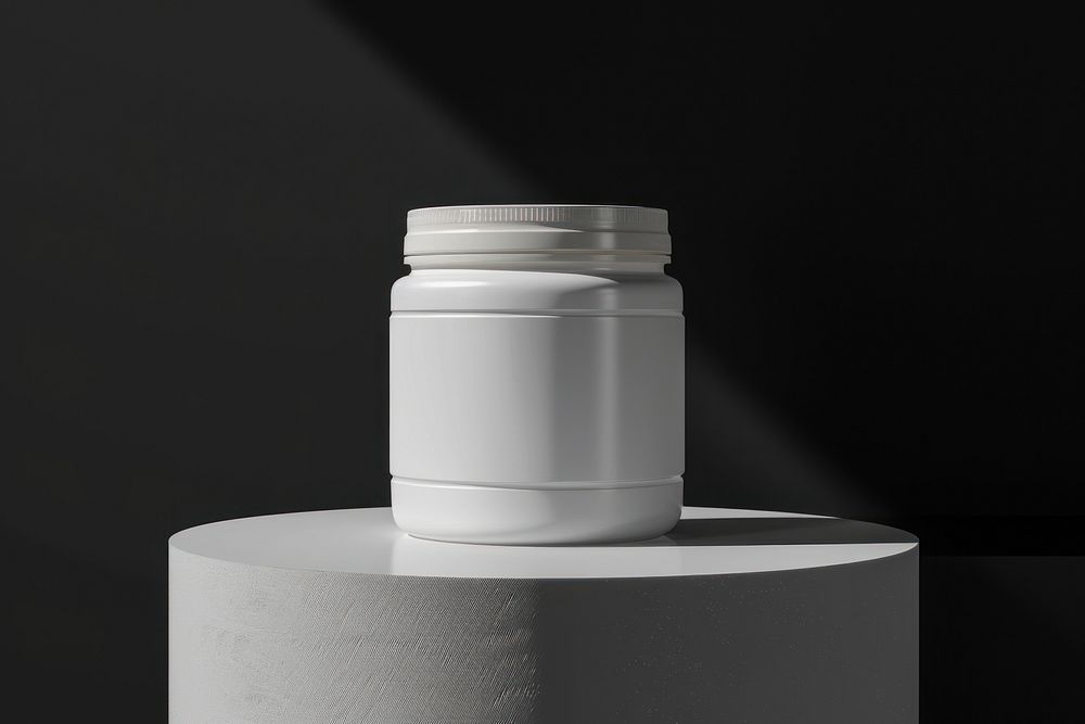 Protein jar mockup cylinder pottery bottle.