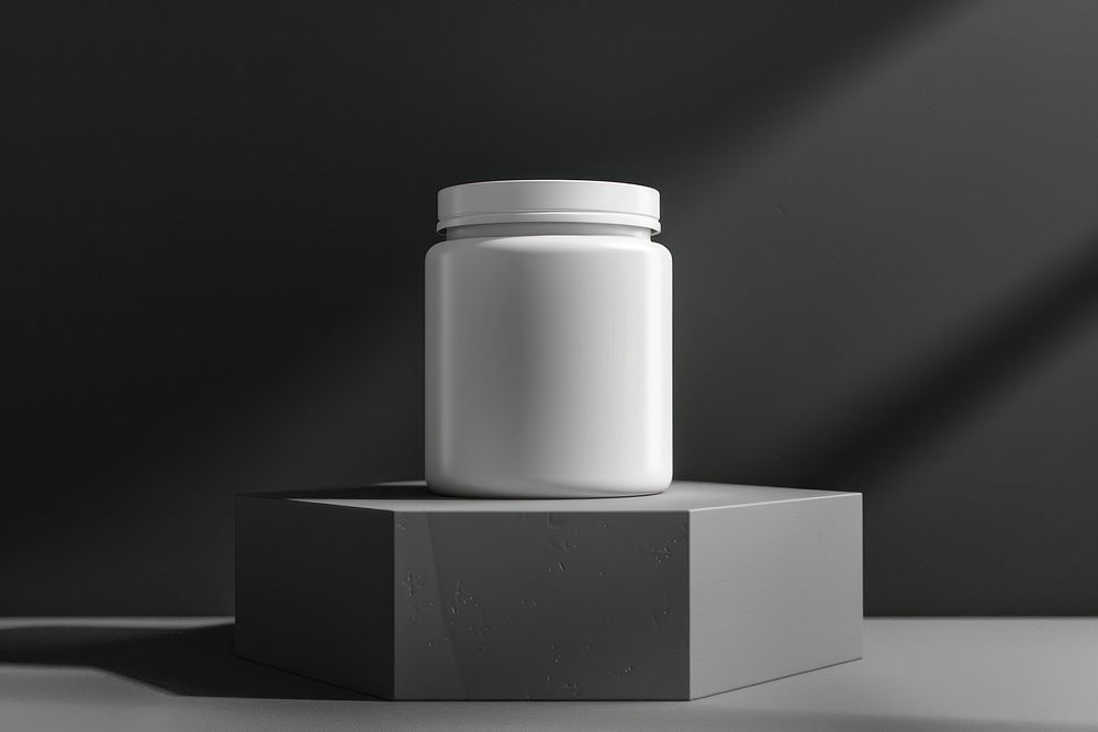 Protein jar mockup porcelain cylinder beverage.