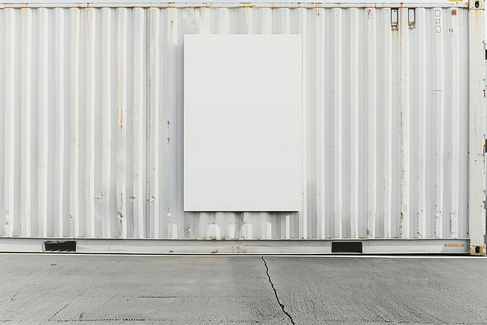 Paper poster mockup shipping container cargo container white board.