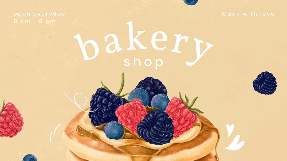 Bakery shop blog banner template, dessert illustration
