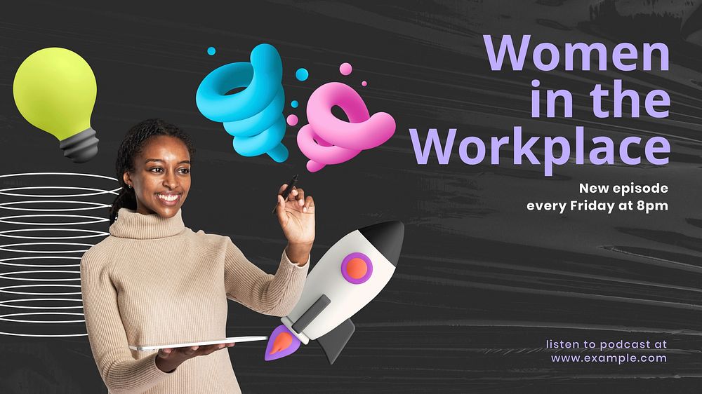 Women at work blog banner template, customizable design