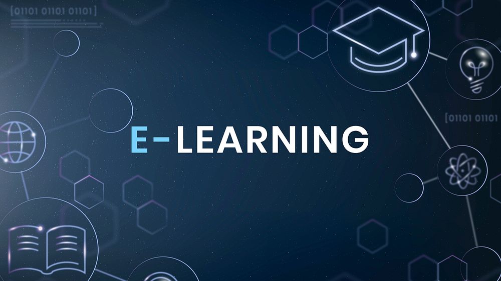E-learning blog banner template, editable dark blue design