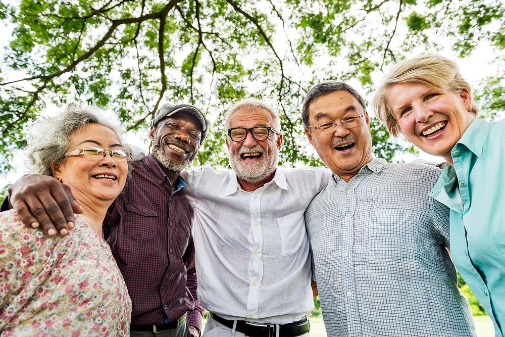 Happy diverse senior adults
