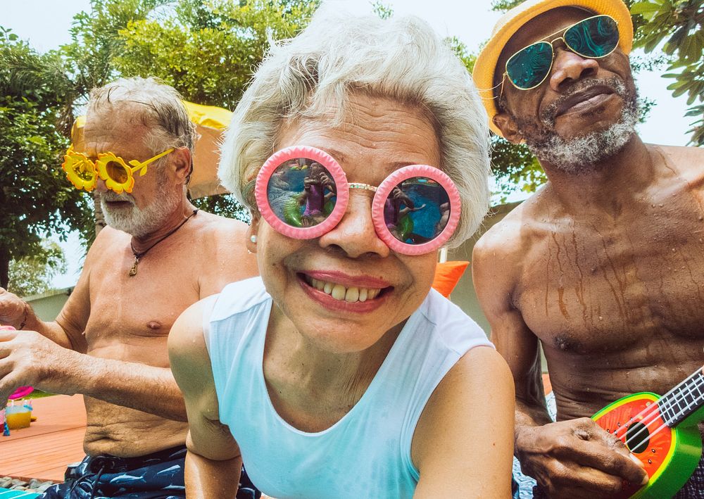 Diverse senior people at pool