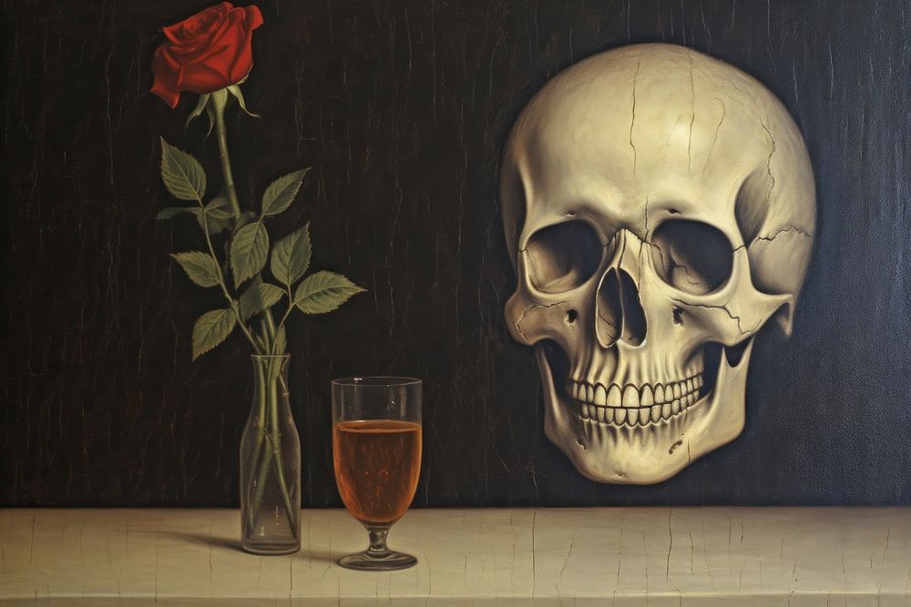 Skull and rose painting art beverage.