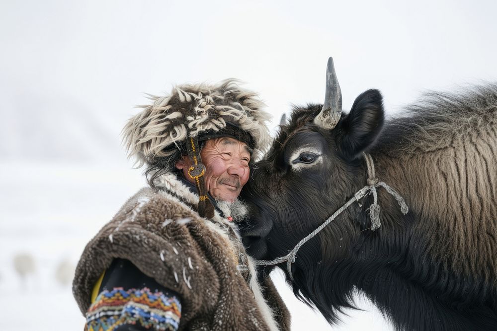 A Mongolian nomad yak livestock outdoors.