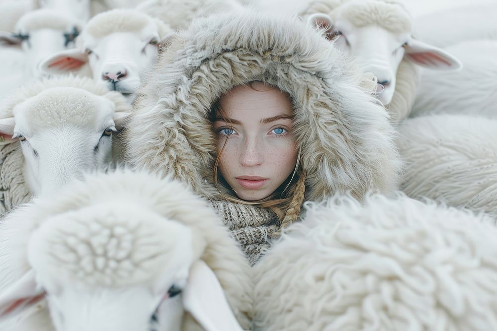 An Icelandic woman sheep photo face.