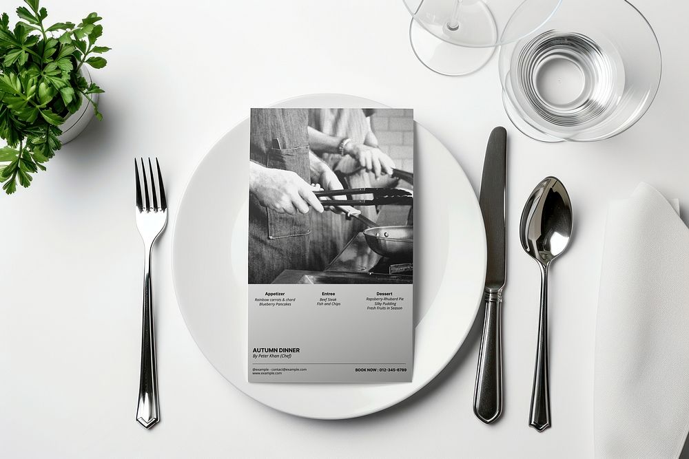 Restaurant menu card on plate