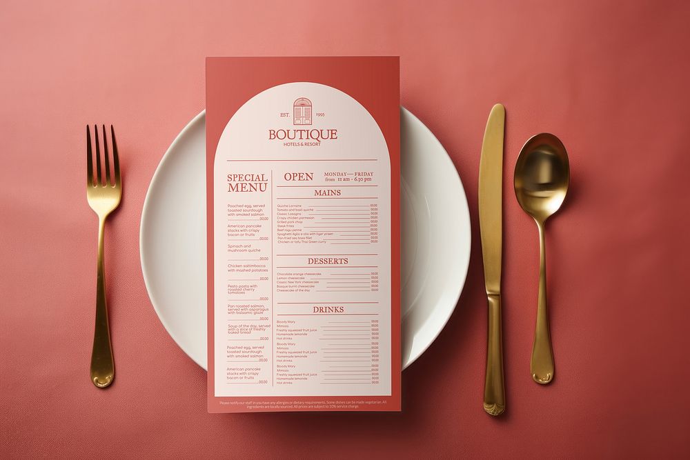 Restaurant menu card on plate