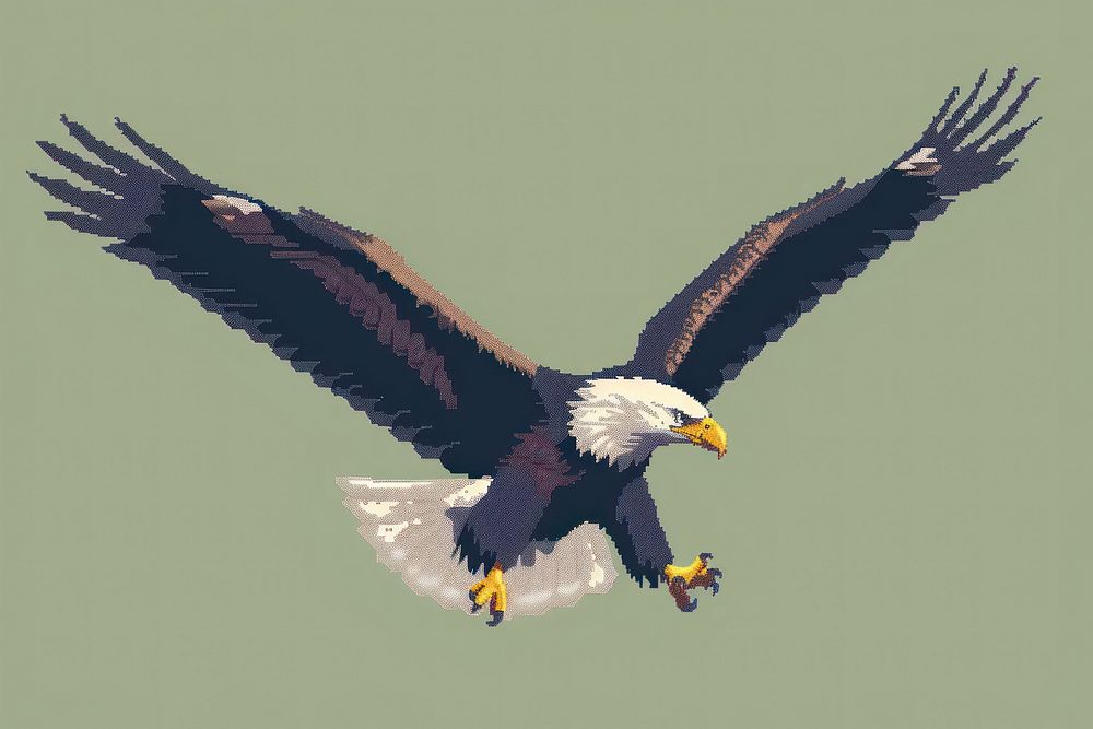 American eagle metal pixel animal flying person.