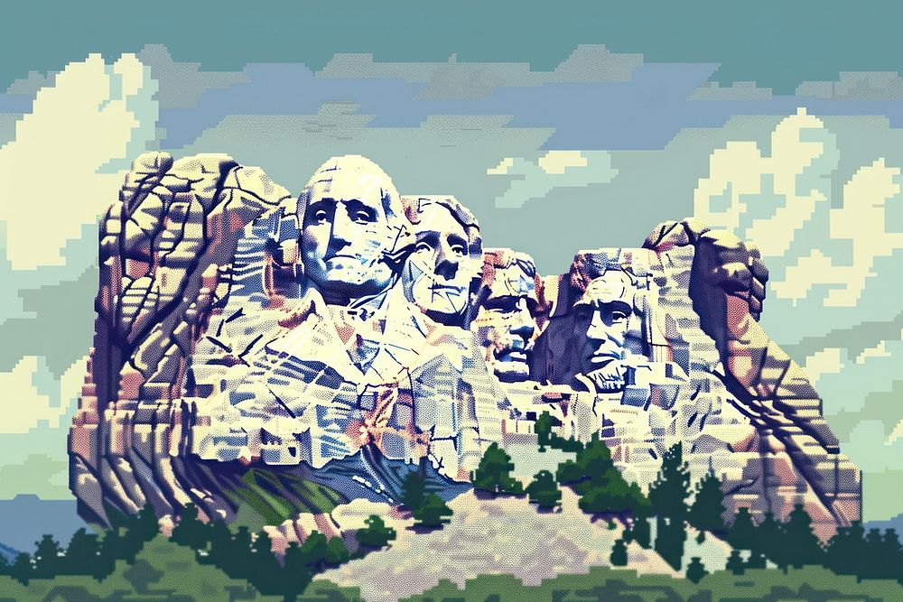 Mount rushmore pixel art painting landmark.