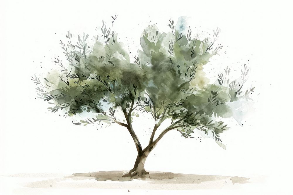 Olive tree illustrated painting drawing.