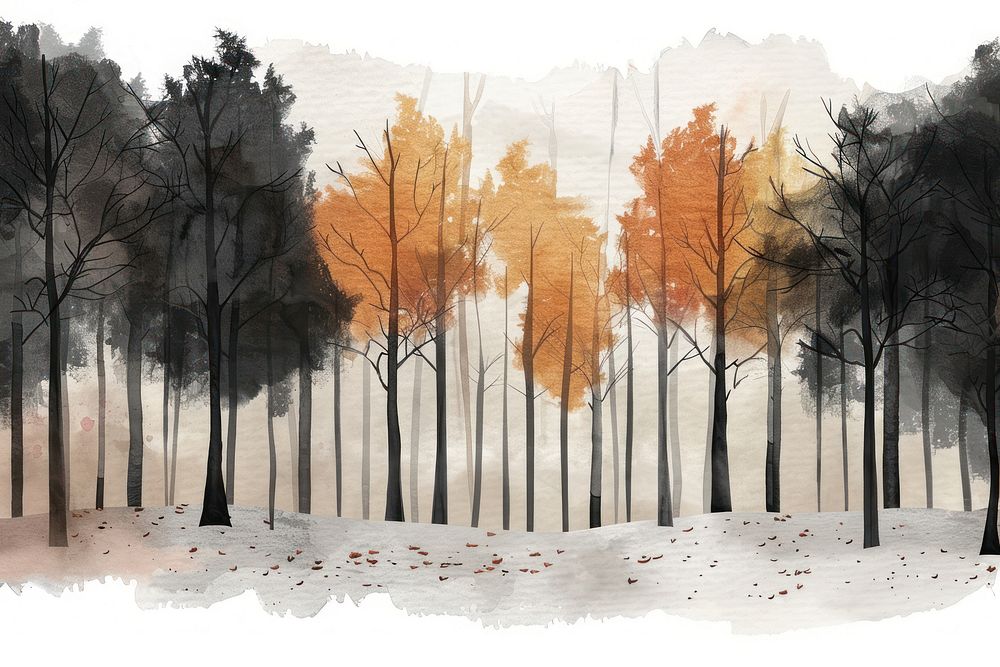 Autumn forest vegetation landscape painting.