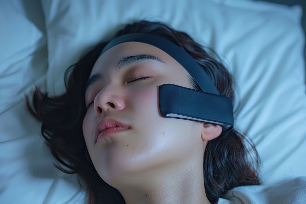 Sleep optimization headband person sleeping asleep.