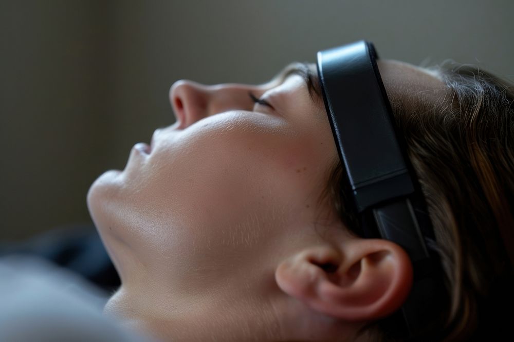 Sleep optimization headband person electronics headphones.