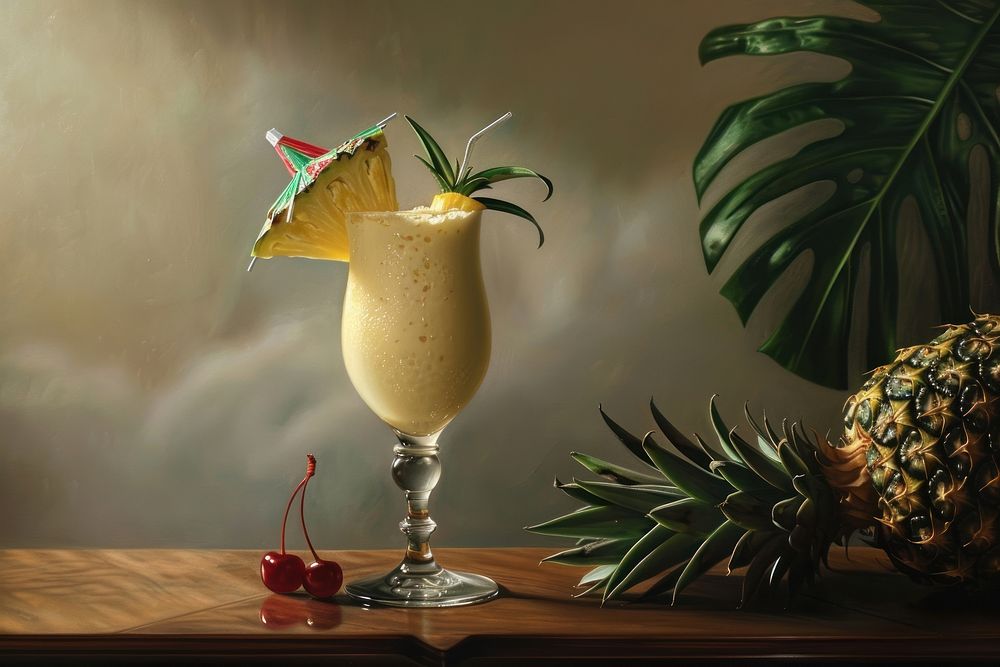 Pineapple glass beverage cocktail.