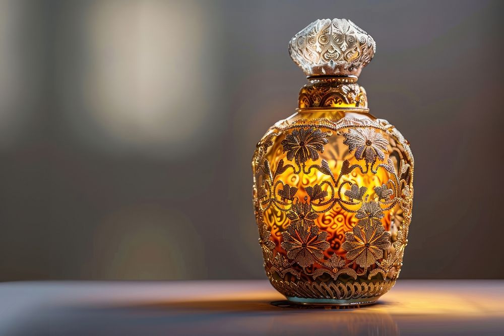 Traditional Indian attar perfume bottle cosmetics.