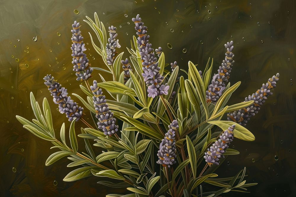 Bouquet of fragrant herbs lavender painting vegetation.