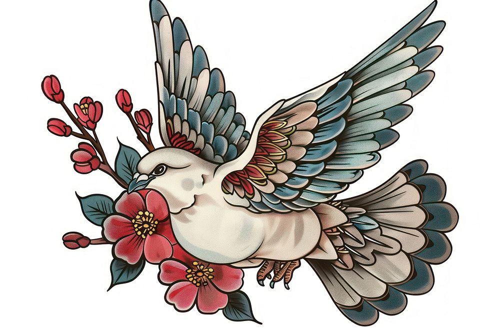 Tattoo illustration of a dove bonfire animal pigeon.