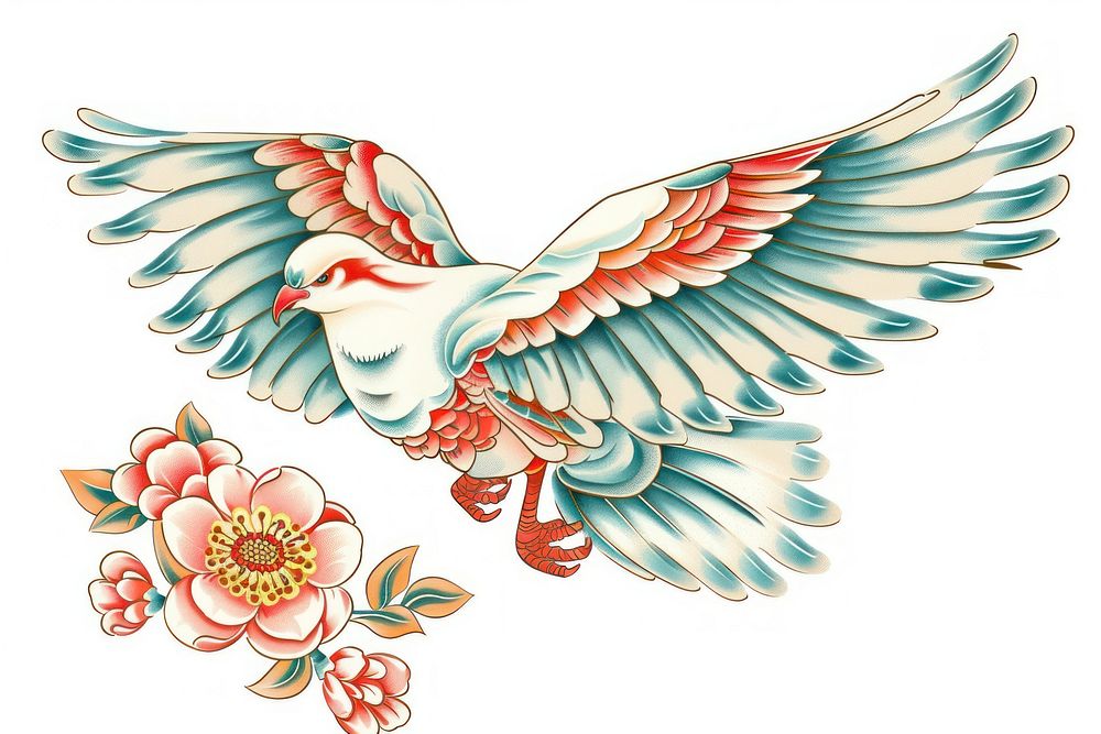 Tattoo illustration of a dove pattern animal flying.