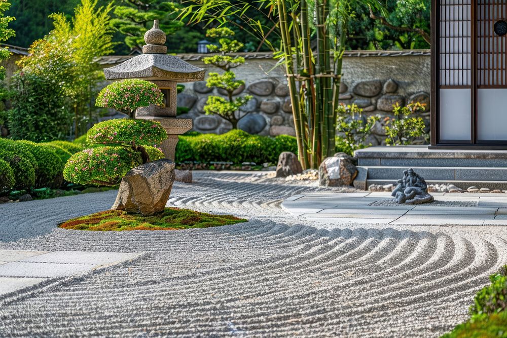 Japanese Zen garden architecture outdoors building.