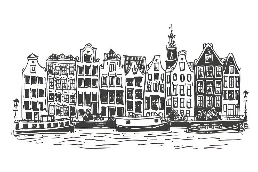 Amsterdam drawing illustrated waterfront.
