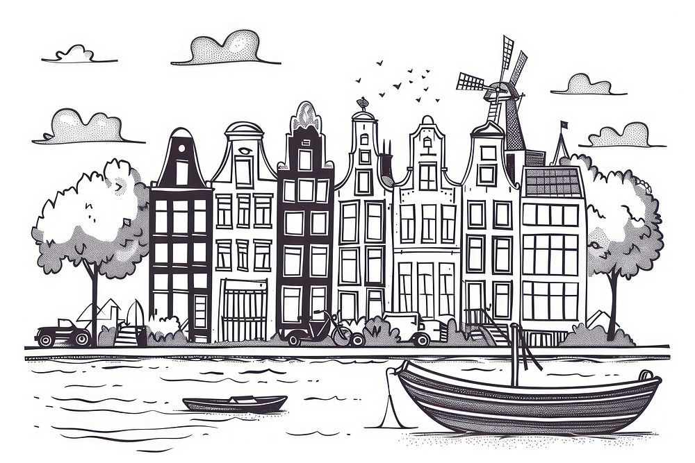 Amsterdam drawing doodle transportation.