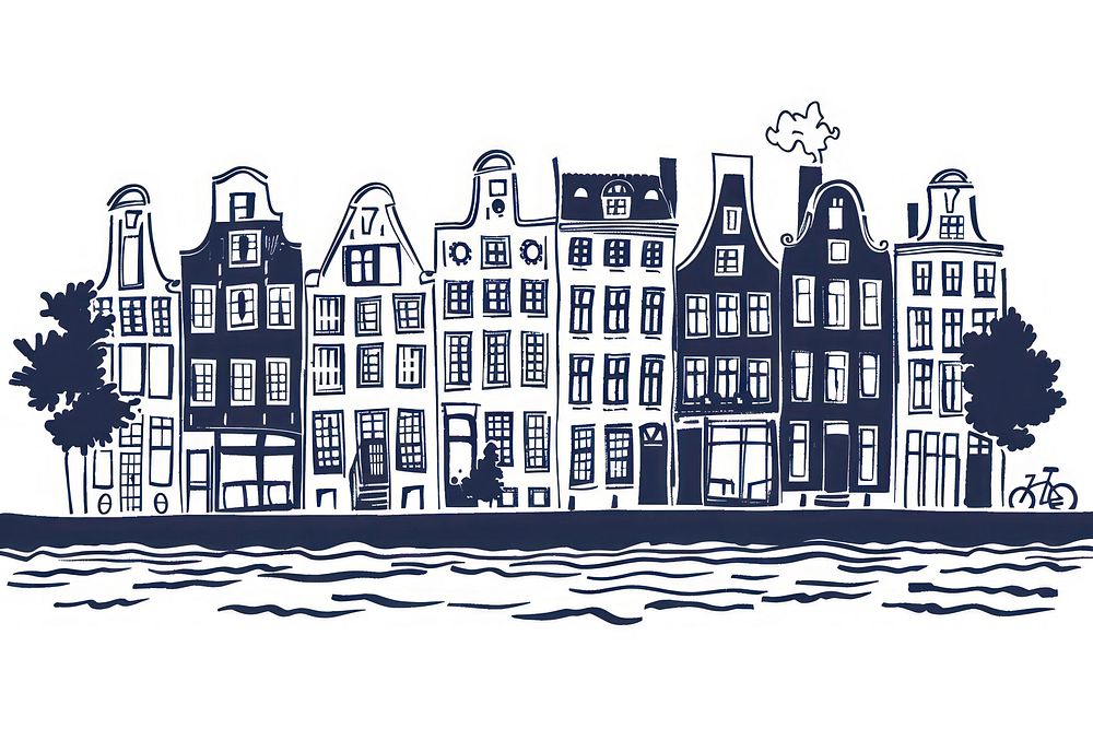Amsterdam drawing neighborhood architecture.