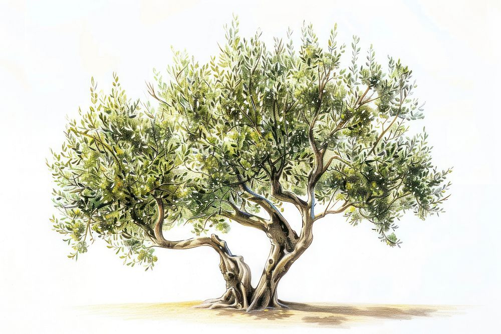 Olive tree illustrated painting drawing.