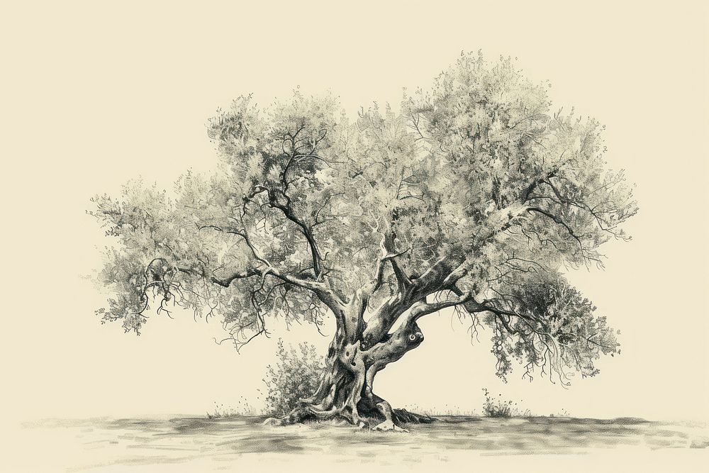 Olive tree drawing illustrated painting.