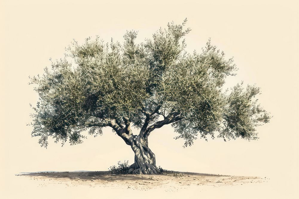 Olive tree drawing illustrated sketch.
