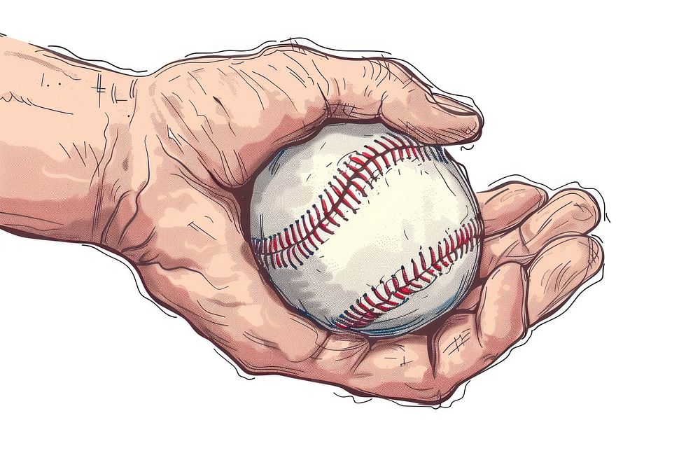 Human hand holding baseball ball softball clothing apparel.