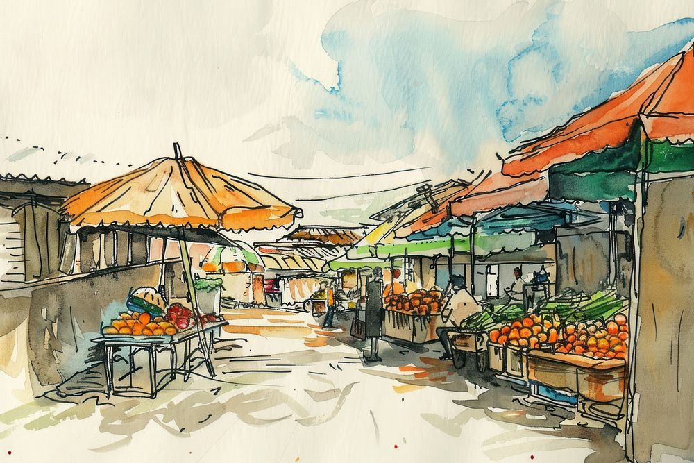 Market sketch city art.