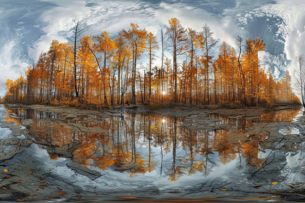 Autumn pine forest vegetation landscape outdoors.