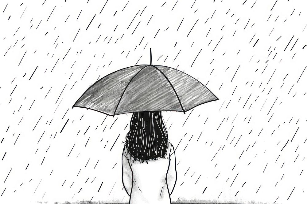 Rainy weather drawing illustrated umbrella.