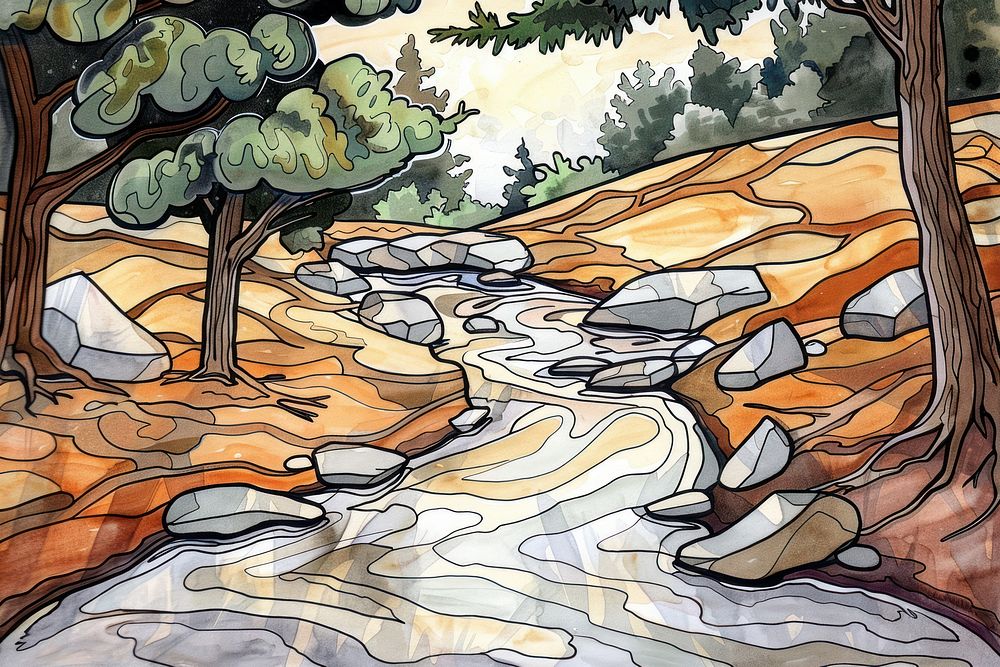 River and stream art painting outdoors.