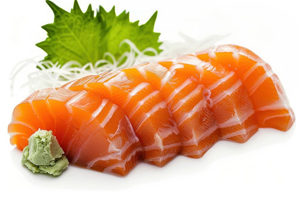 Salmon sashimi ketchup seafood.